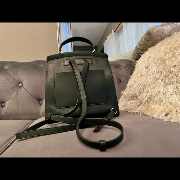 stylish backpack olive green with gold hardware and baby pink suede interior. - Picture 4 of 7